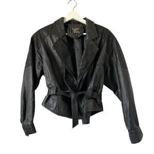 Vintage Sin Fung Black Leather Crop Jacket size Small